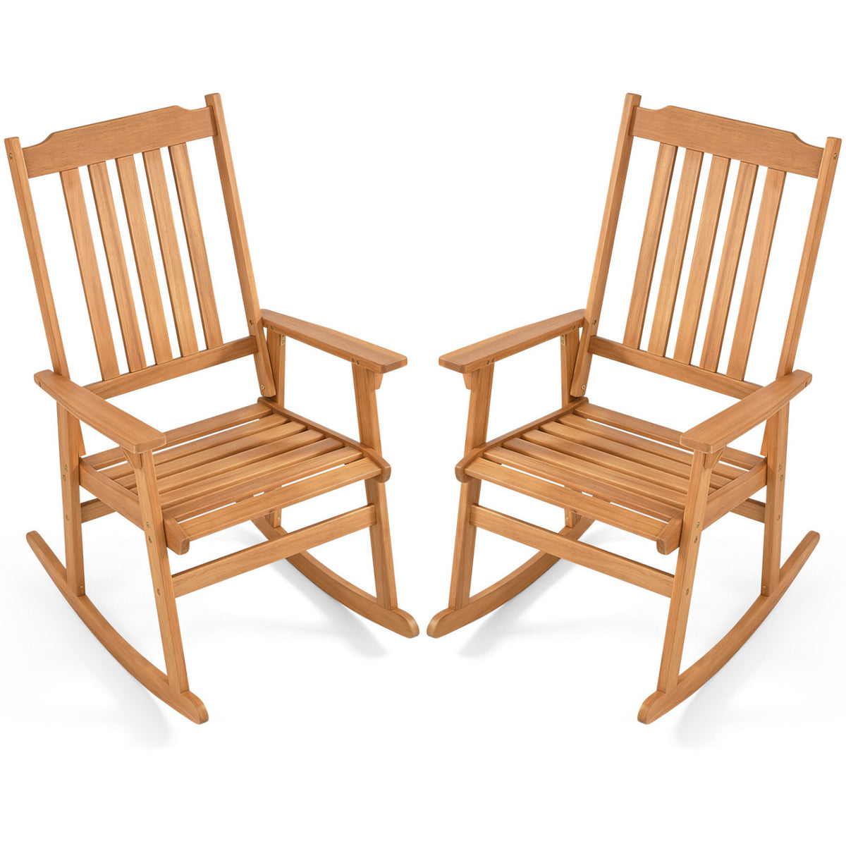 Acacia Wood Oversized Rocking Chair with High Back and Armrests for Outdoor-Natural