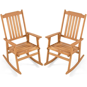 Acacia Wood Oversized Rocking Chair with High Back and Armrests for Outdoor-Natural