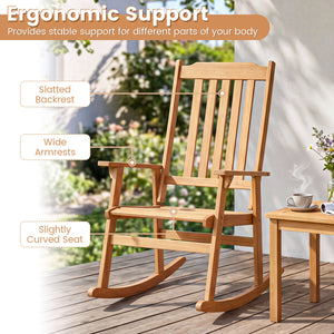 Acacia Wood Oversized Rocking Chair with High Back and Armrests for Outdoor-Natural