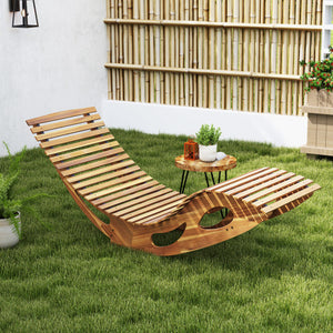 Acacia Wood Patio Rocking Sun Lounger Chaise Lounge with Ergonomic Curved Seat