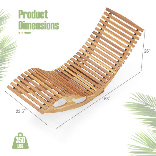 Acacia Wood Patio Rocking Sun Lounger Chaise Lounge with Ergonomic Curved Seat