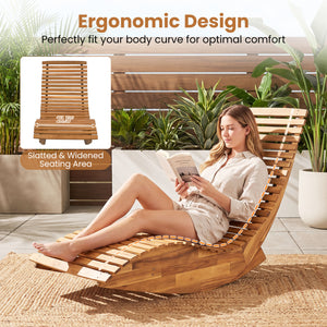 Acacia Wood Rocking Patio Lounge Chair Wooden Rocking Recliner for Garden Lawn-Set of 1