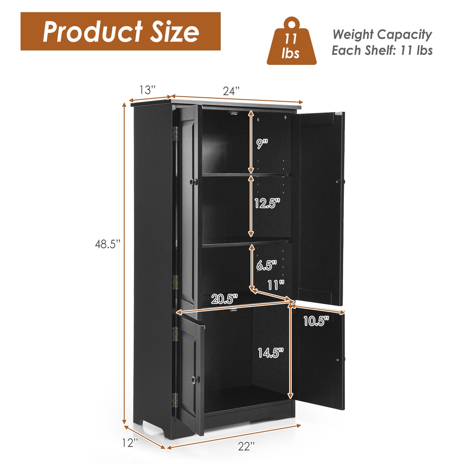 Accent Storage Cabinet Adjustable Shelves-Black