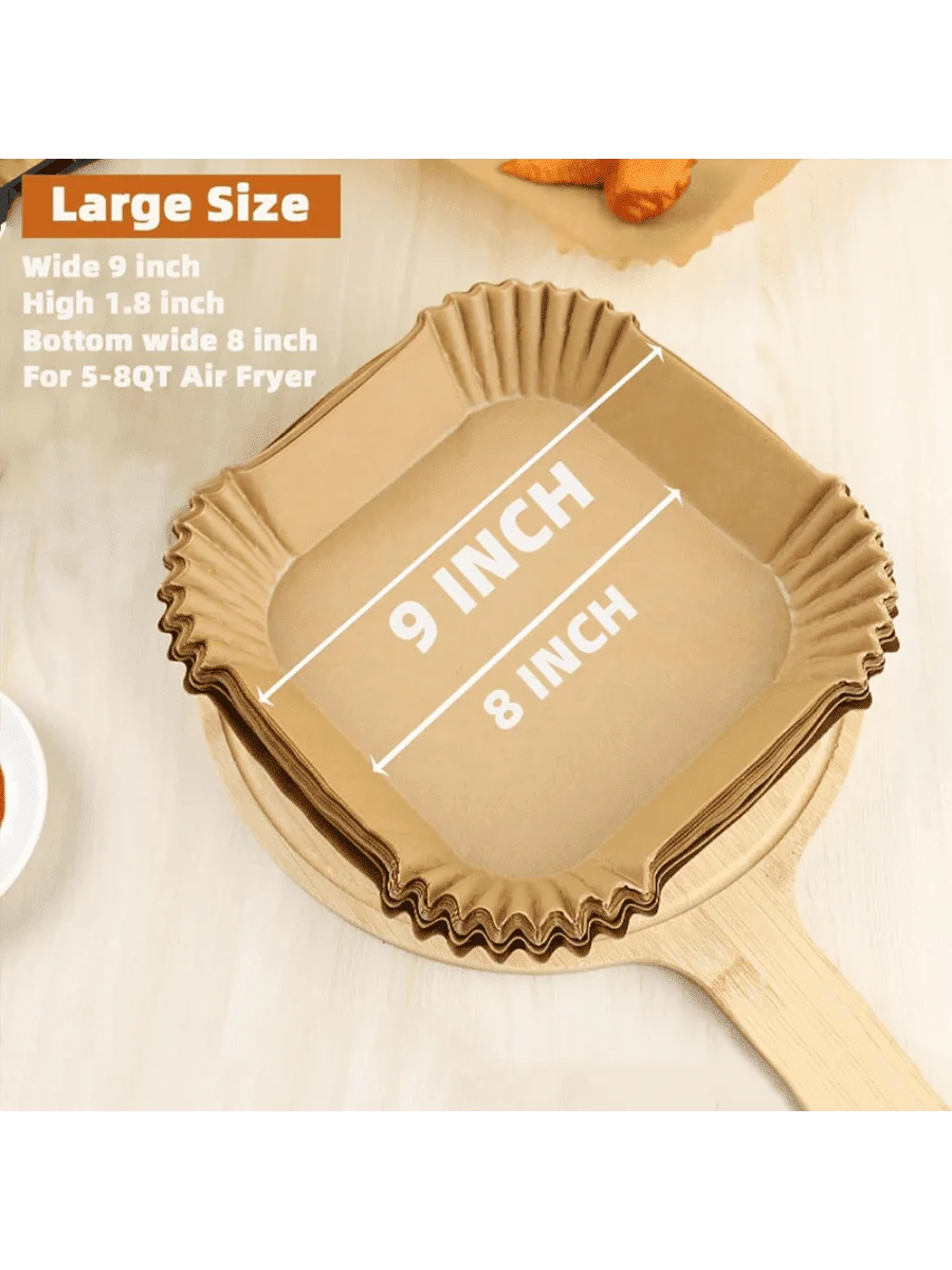 100pcs, Square Disposable Air Fryer Liners (9in), Paper Air Fryer Liner Pots, Paper Basket Bowls, Baking Trays, Oven Acces