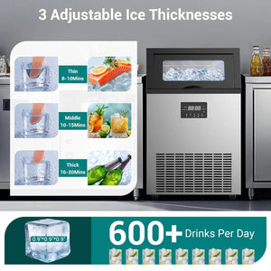 ETL Certified Commercial Ice Maker Machine 160LBS/24H, 45LBS Capacity Freestanding & Under Counter Ice Maker, Clear Ice Cubes