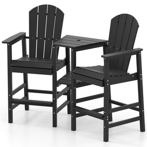 2-Seat Adirondack Chair All-Weather Adirondack Chair with Double Connecting Tray-Black