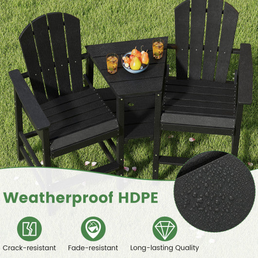3 Piece Patio Rocking Bistro Set with Tempered Glass Coffee Table and Armrests for Porch-Brown