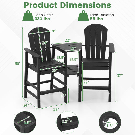 2-Seat Adirondack Chair All-Weather Adirondack Chair with Double Connecting Tray-Black