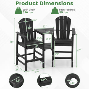 2-Seat Adirondack Chair All-Weather Adirondack Chair with Double Connecting Tray-Black