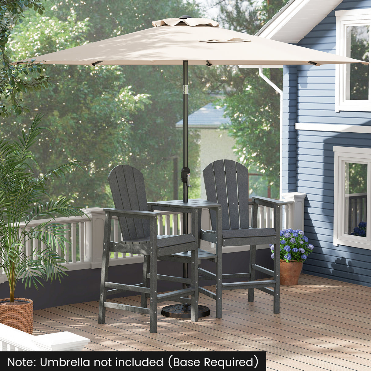 2-Seat Adirondack Chair All-Weather Adirondack Chair with Double Connecting Tray-Gray