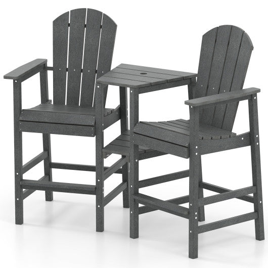 2-Seat Adirondack Chair All-Weather Adirondack Chair with Double Connecting Tray-Gray