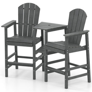 2-Seat Adirondack Chair All-Weather Adirondack Chair with Double Connecting Tray-Gray
