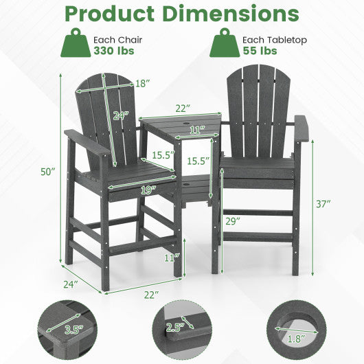 2-Seat Adirondack Chair All-Weather Adirondack Chair with Double Connecting Tray-Gray
