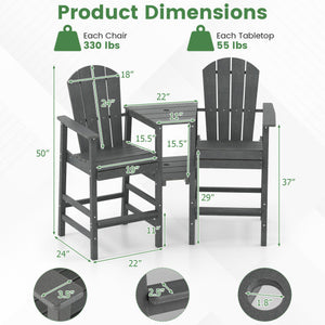 2-Seat Adirondack Chair All-Weather Adirondack Chair with Double Connecting Tray-Gray