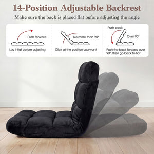 Adjustable 14-Position Floor Chair Folding Lazy Gaming Sofa Chair-Black