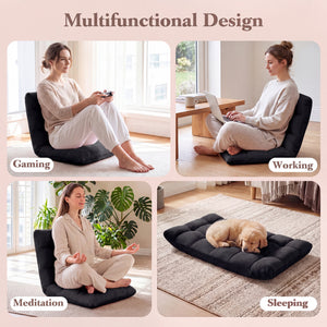 Adjustable 14-Position Floor Chair Folding Lazy Gaming Sofa Chair-Black