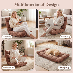 Adjustable 14-position Cushioned Floor Chair-Beige