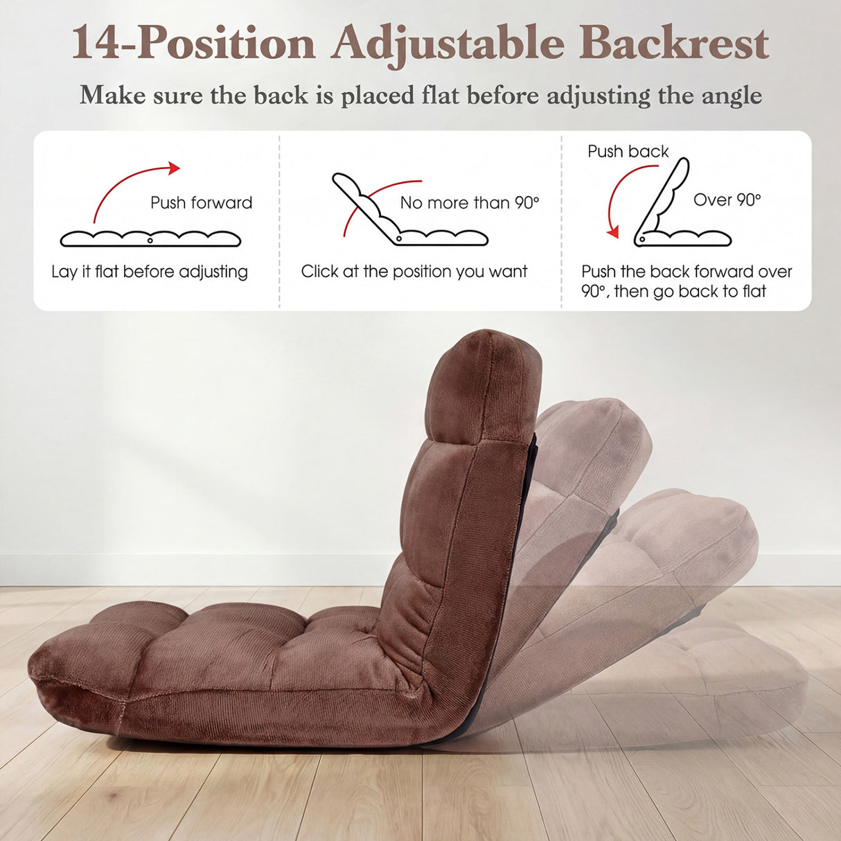 Adjustable 14-position Cushioned Floor Chair-Coffee