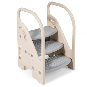 Adjustable 3-Step Helper Stool with Safety Handles and for kids-Gray