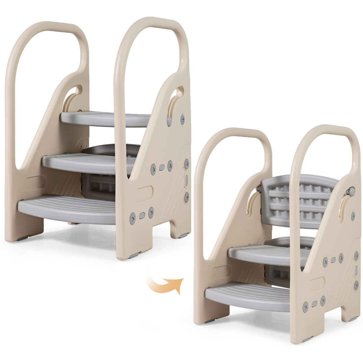 Adjustable 3-Step Helper Stool with Safety Handles and for kids-Gray