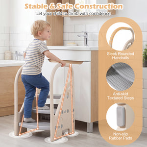 Adjustable 3-Step Helper Stool with Safety Handles and for kids-Gray
