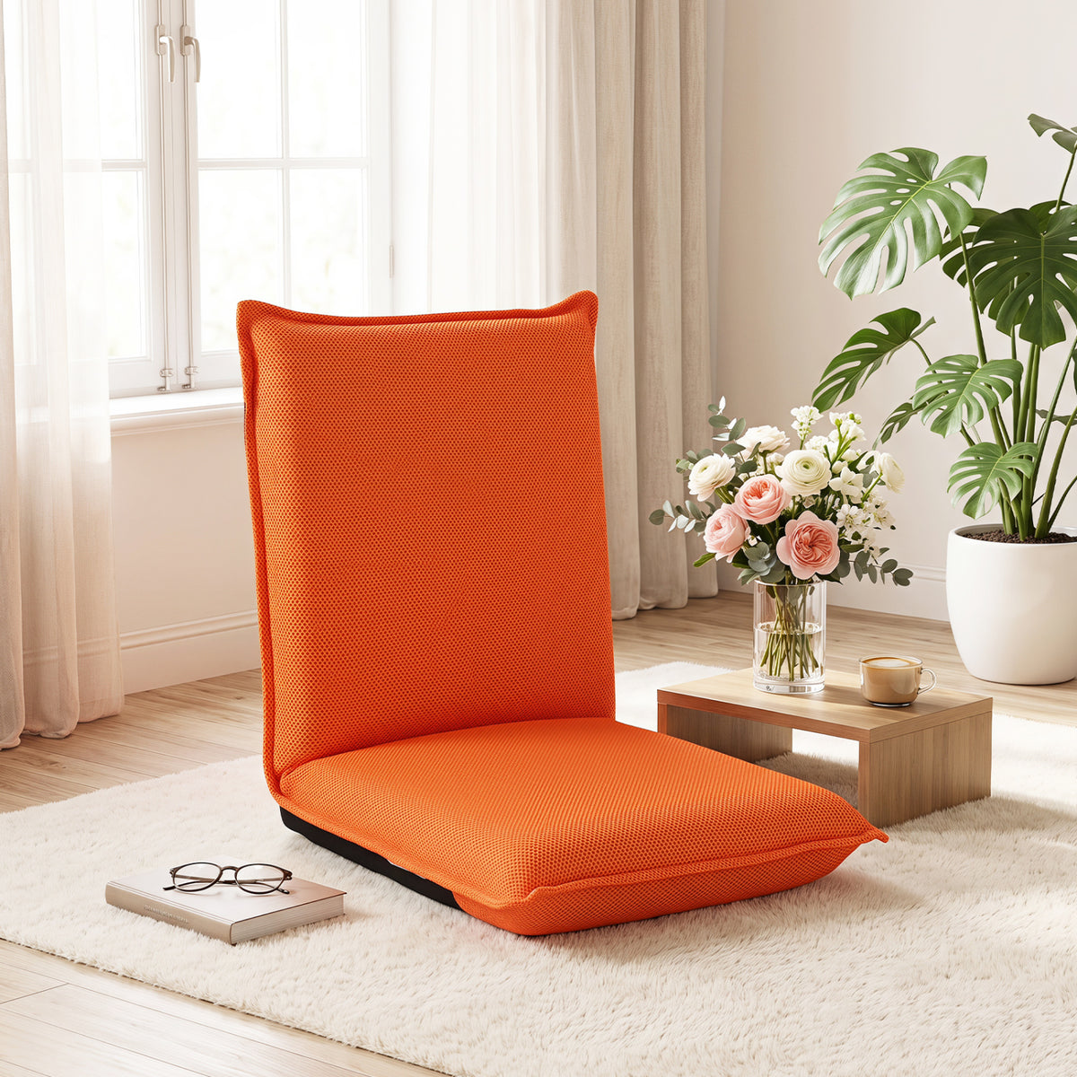 Adjustable 6 Positions Folding Lazy Man Sofa Chair Floor Chair-Orange