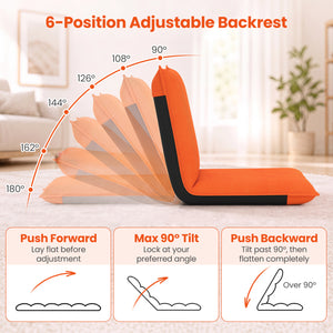 Adjustable 6 Positions Folding Lazy Man Sofa Chair Floor Chair-Orange