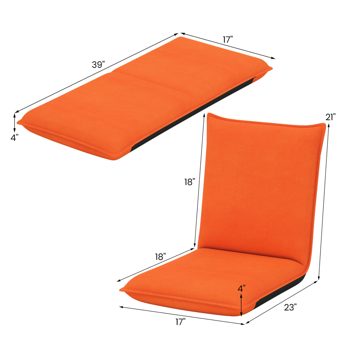 Adjustable 6 Positions Folding Lazy Man Sofa Chair Floor Chair-Orange