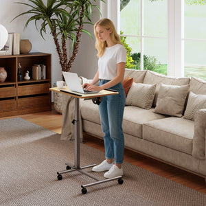 Adjustable Angle Height Rolling Laptop Table-Natural