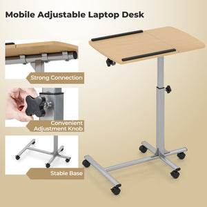Adjustable Angle Height Rolling Laptop Table-Natural