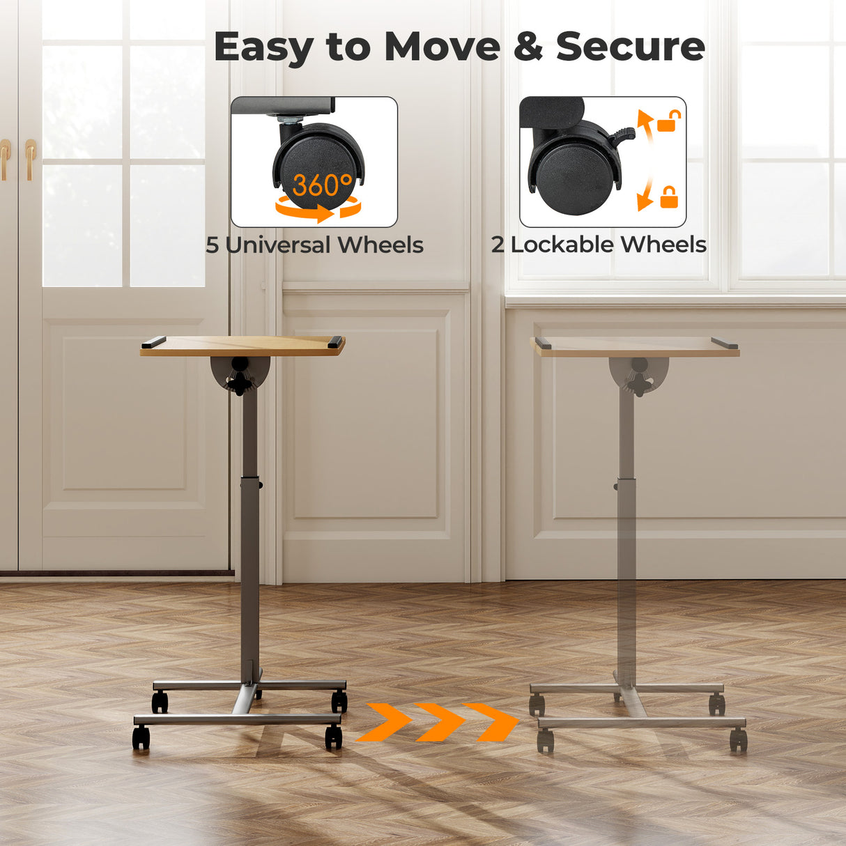 Adjustable Angle Height Rolling Laptop Table-Natural