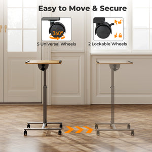 Adjustable Angle Height Rolling Laptop Table-Natural