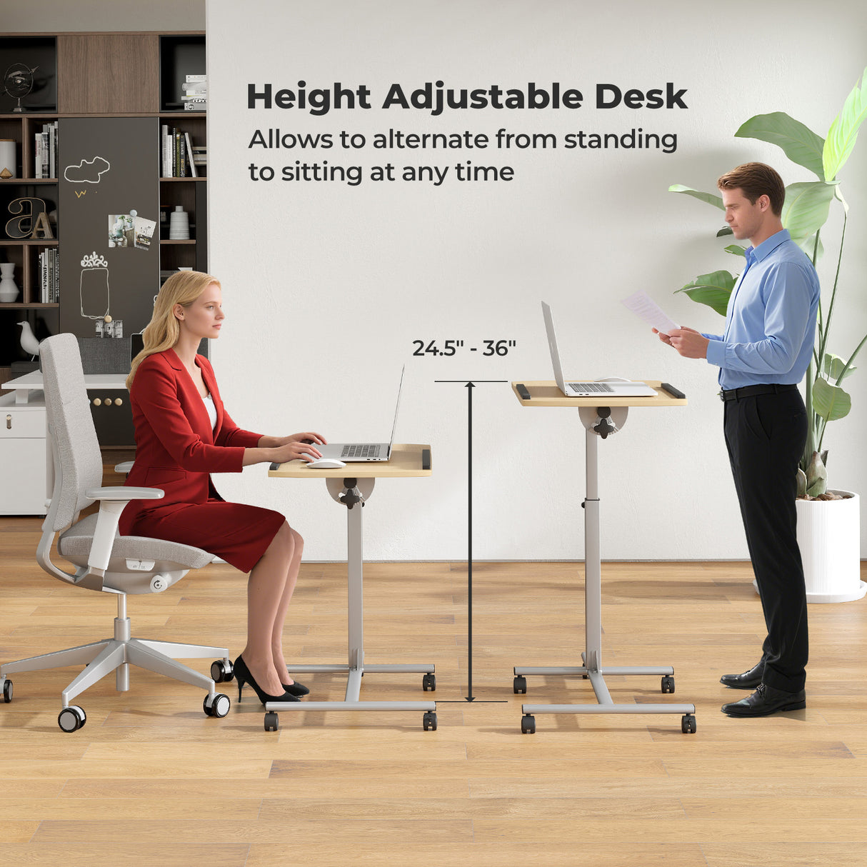 Adjustable Angle Height Rolling Laptop Table-Natural