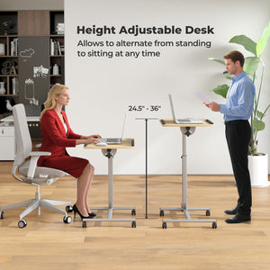 Adjustable Angle Height Rolling Laptop Table-Natural