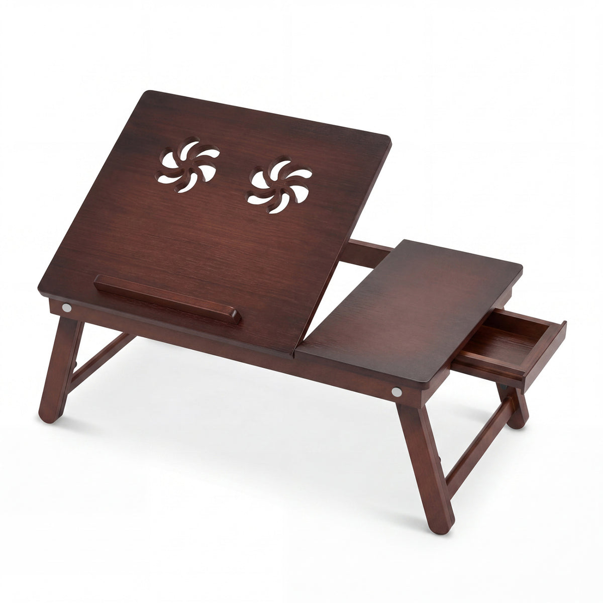 Adjustable Bamboo Laptop Desk with Tilting Top and Adjustable Legs for Wring-Brown