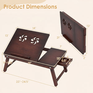 Adjustable Bamboo Laptop Desk with Tilting Top and Adjustable Legs for Wring-Brown