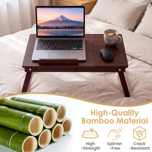 Adjustable Bamboo Laptop Desk with Tilting Top and Adjustable Legs for Wring-Brown