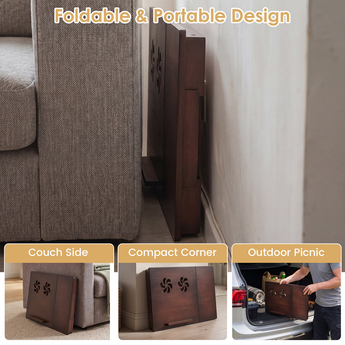 Adjustable Bamboo Laptop Desk with Tilting Top and Adjustable Legs for Wring-Brown