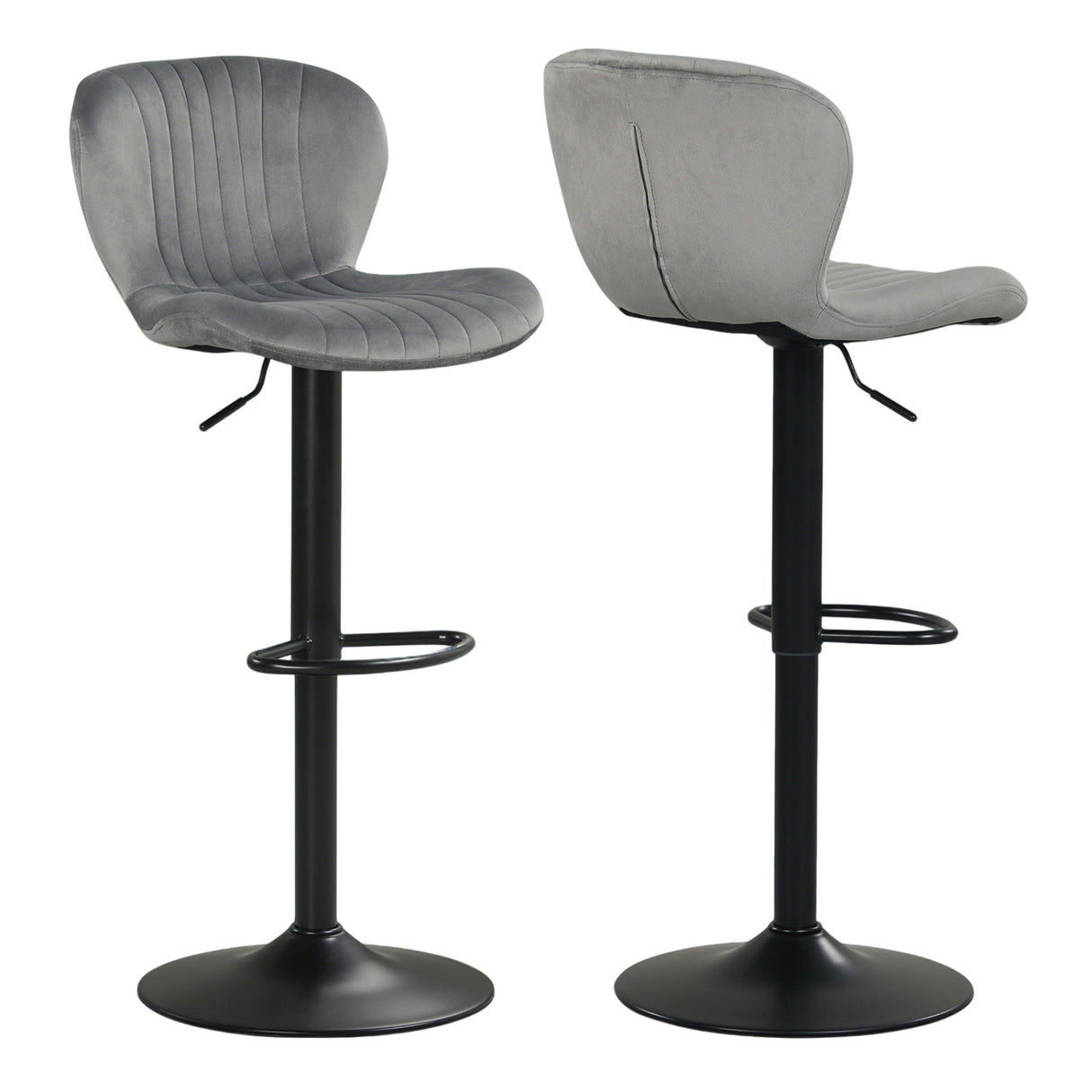 Adjustable Counter Height Chairs Set of 2 with Velvet Upholstered Backrests-Gray
