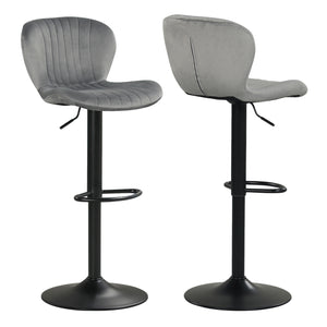 Adjustable Counter Height Chairs Set of 2 with Velvet Upholstered Backrests-Gray