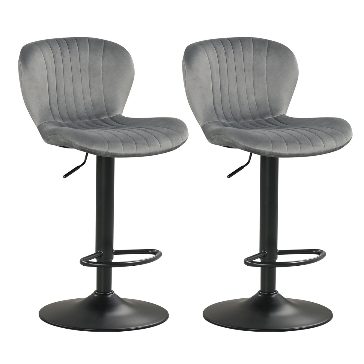 Adjustable Counter Height Chairs Set of 2 with Velvet Upholstered Backrests-Gray