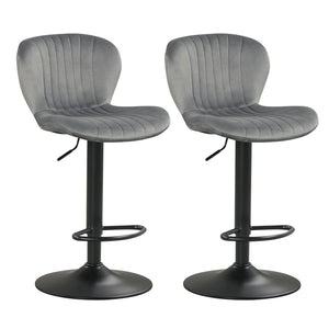 Adjustable Counter Height Chairs Set of 2 with Velvet Upholstered Backrests-Gray