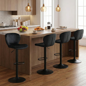 Adjustable Counter Height Chairs Set of 2 with Velvet Upholstered Backrests-Black
