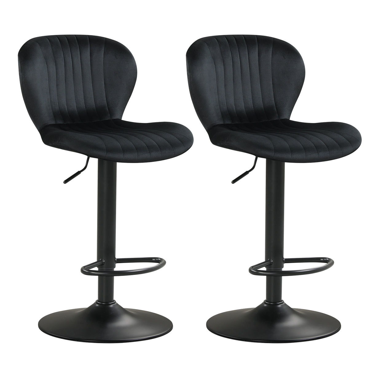 Adjustable Counter Height Chairs Set of 2 with Velvet Upholstered Backrests-Black