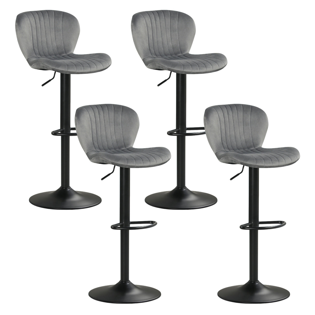 Adjustable Counter Height Chairs Set of 4 with Velvet Upholstered Backrests-Gray