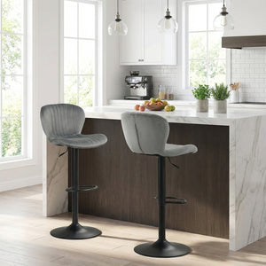 Adjustable Counter Height Chairs Set of 4 with Velvet Upholstered Backrests-Gray