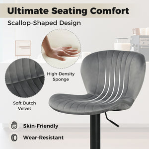 Adjustable Counter Height Chairs Set of 4 with Velvet Upholstered Backrests-Gray