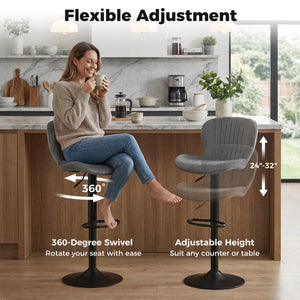 Adjustable Counter Height Chairs Set of 4 with Velvet Upholstered Backrests-Gray