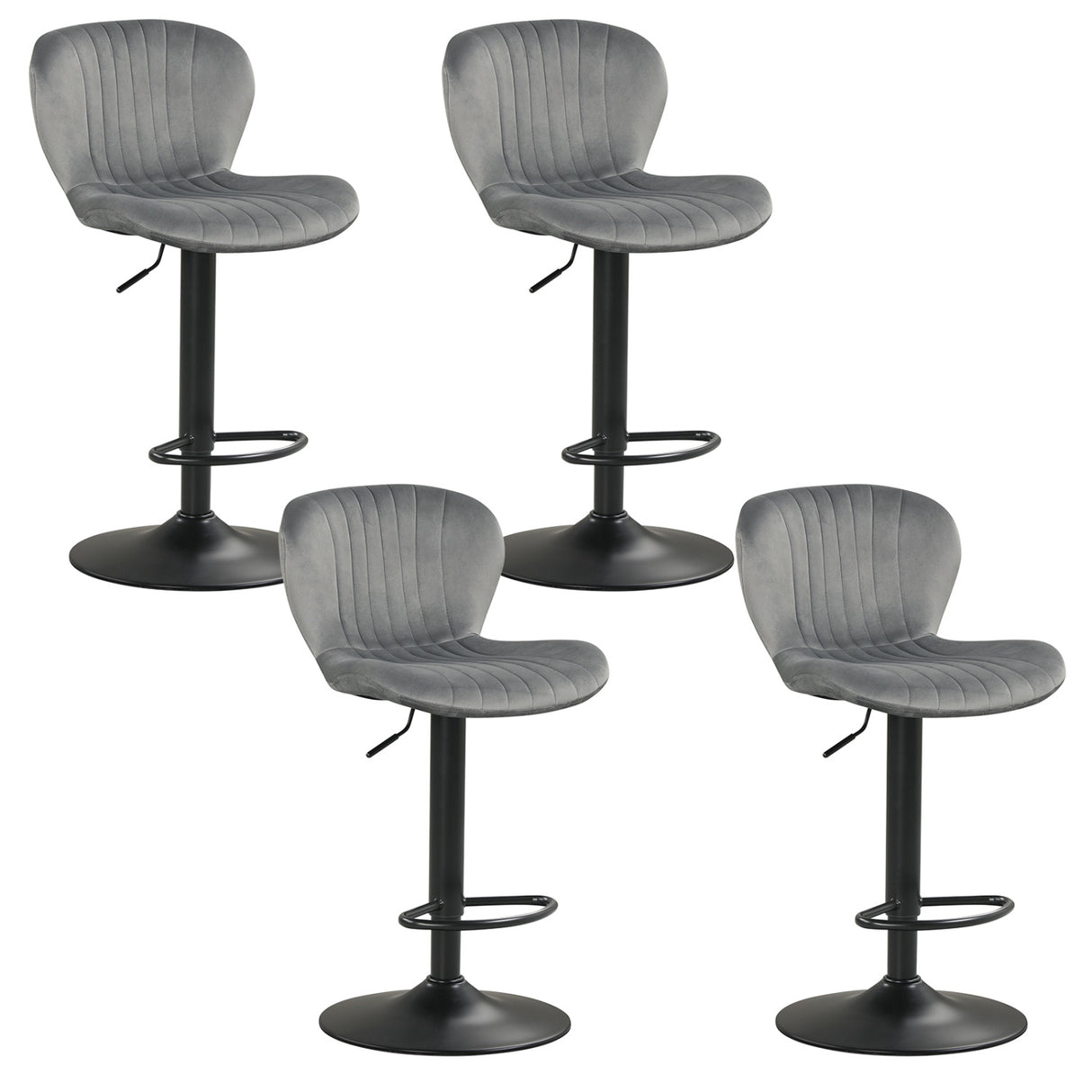 Adjustable Counter Height Chairs Set of 4 with Velvet Upholstered Backrests-Gray