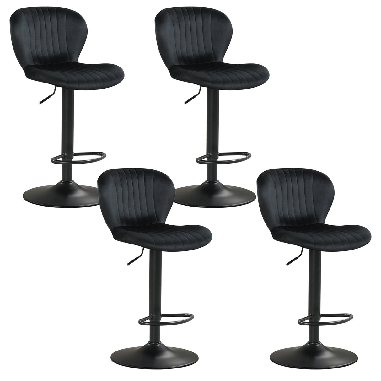 Adjustable Counter Height Chairs Set of 4 with Velvet Upholstered Backrests-Black